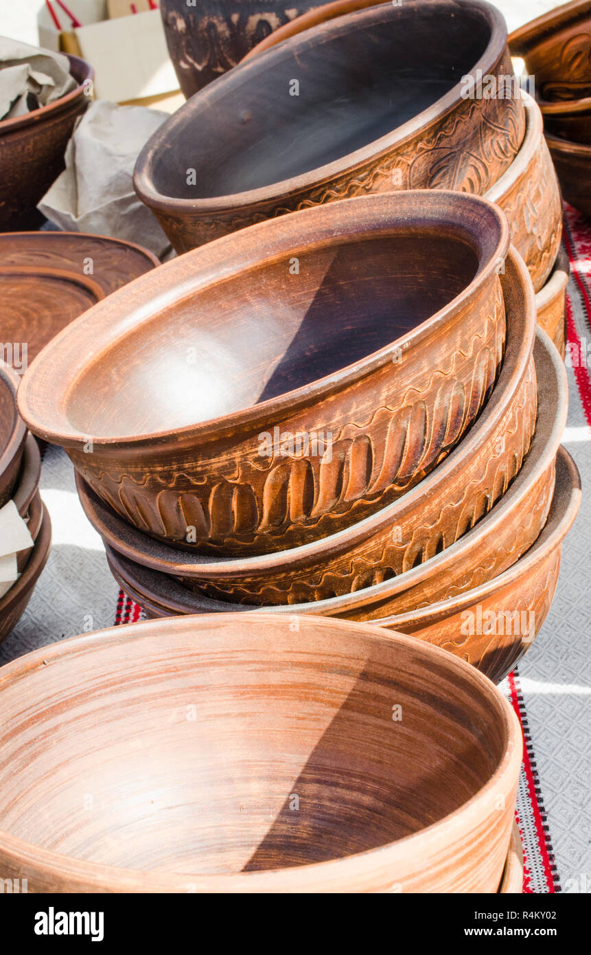 Empty Pottery Crockery in Rustic Style Stock Photo Alamy
