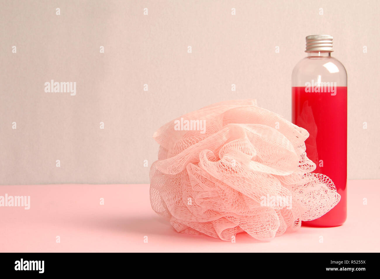 shower gel and bath sponge Stock Photo Alamy