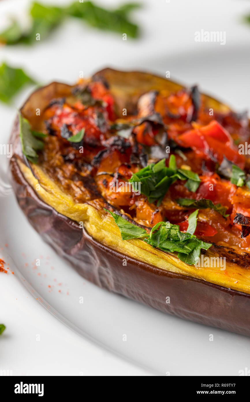 Grilled Stuffed Aubergine Stock Photo Alamy
