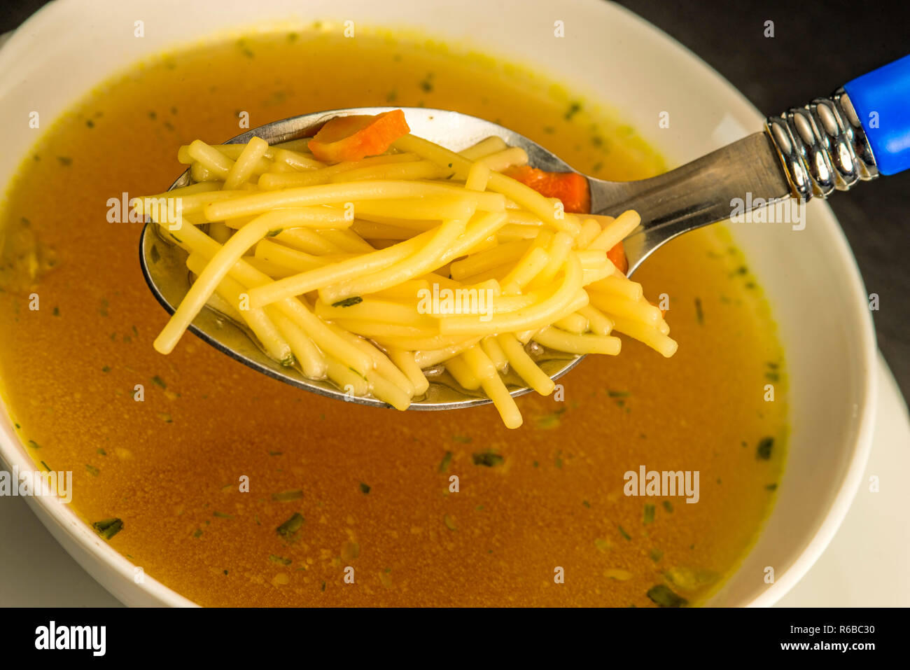 Beef Broth With Noodles Stock Photo Alamy