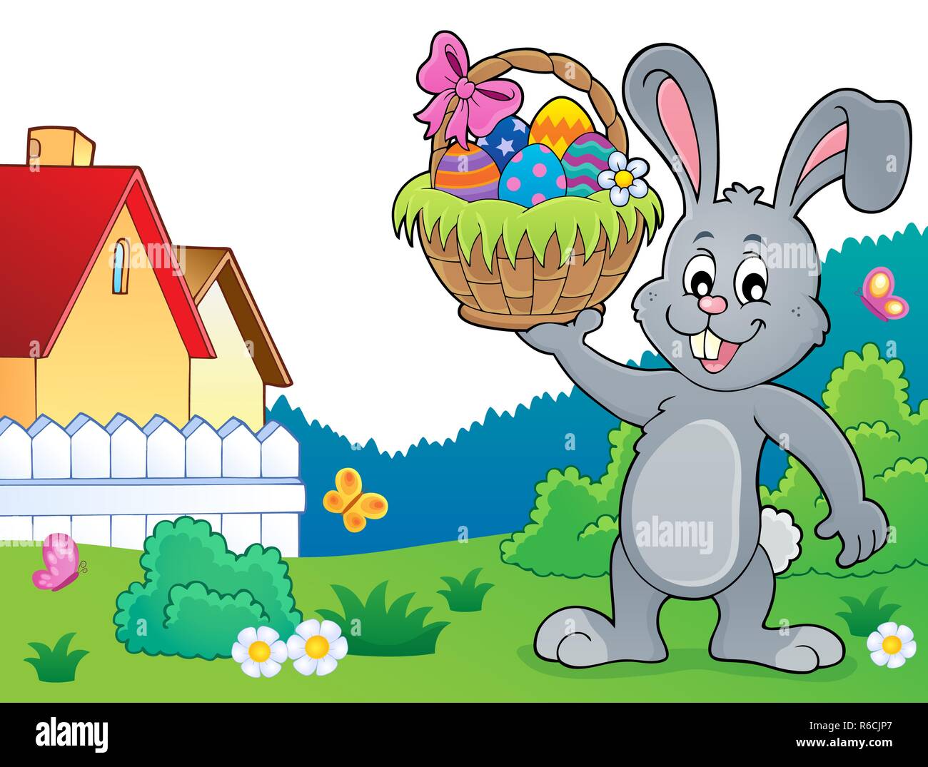 Bunny holding Easter basket topic 4 Stock Photo - Alamy