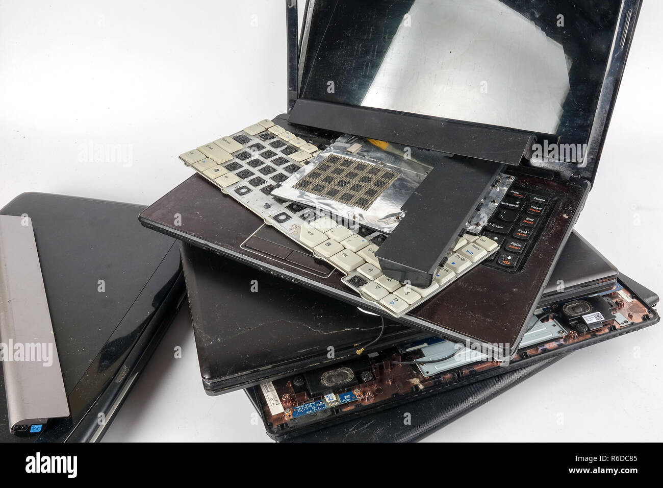 Obsolete laptops isolated on white Stock Photo Alamy