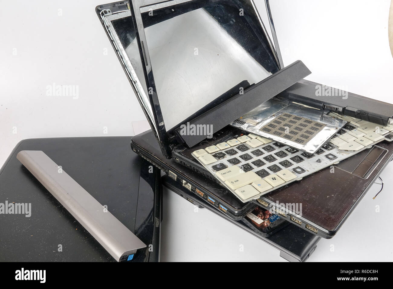 Obsolete laptops isolated on white Stock Photo Alamy