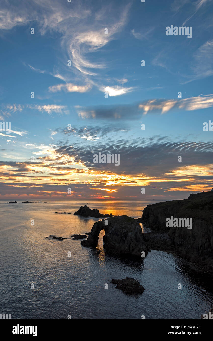 Sunset at Lands end Cornwall UK Stock Photo Alamy
