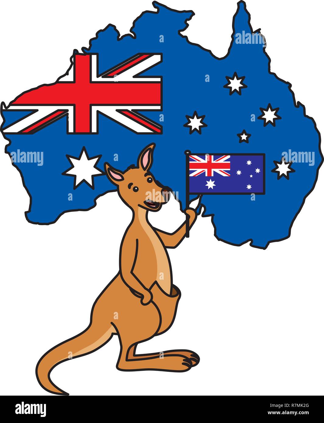 Australia Map And Kangaroo Outline kangaroo with hat australian flag map Stock Vector Image & Art Alamy