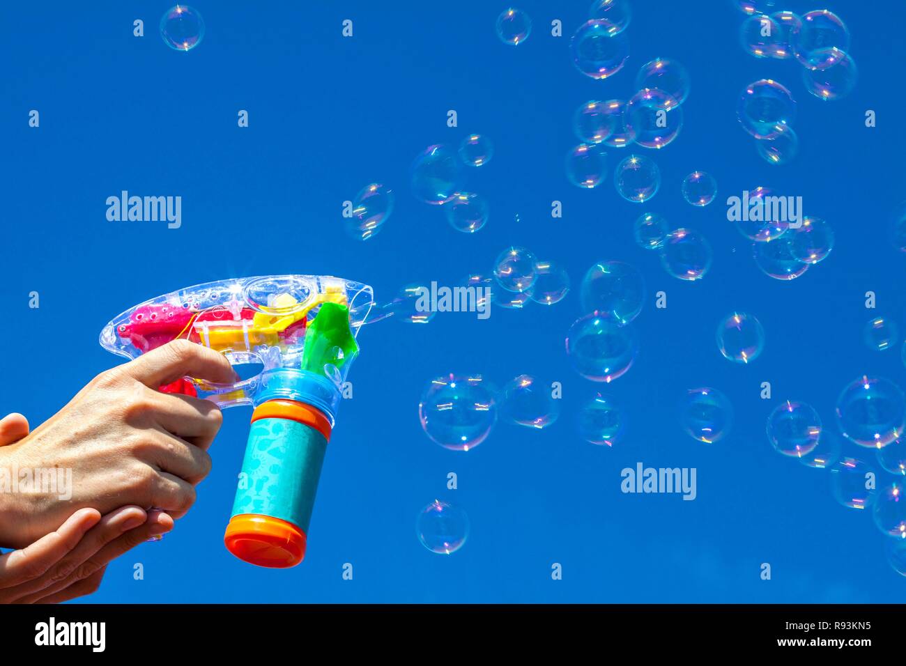 Soap bubbles from a bubble machine Stock Photo Alamy