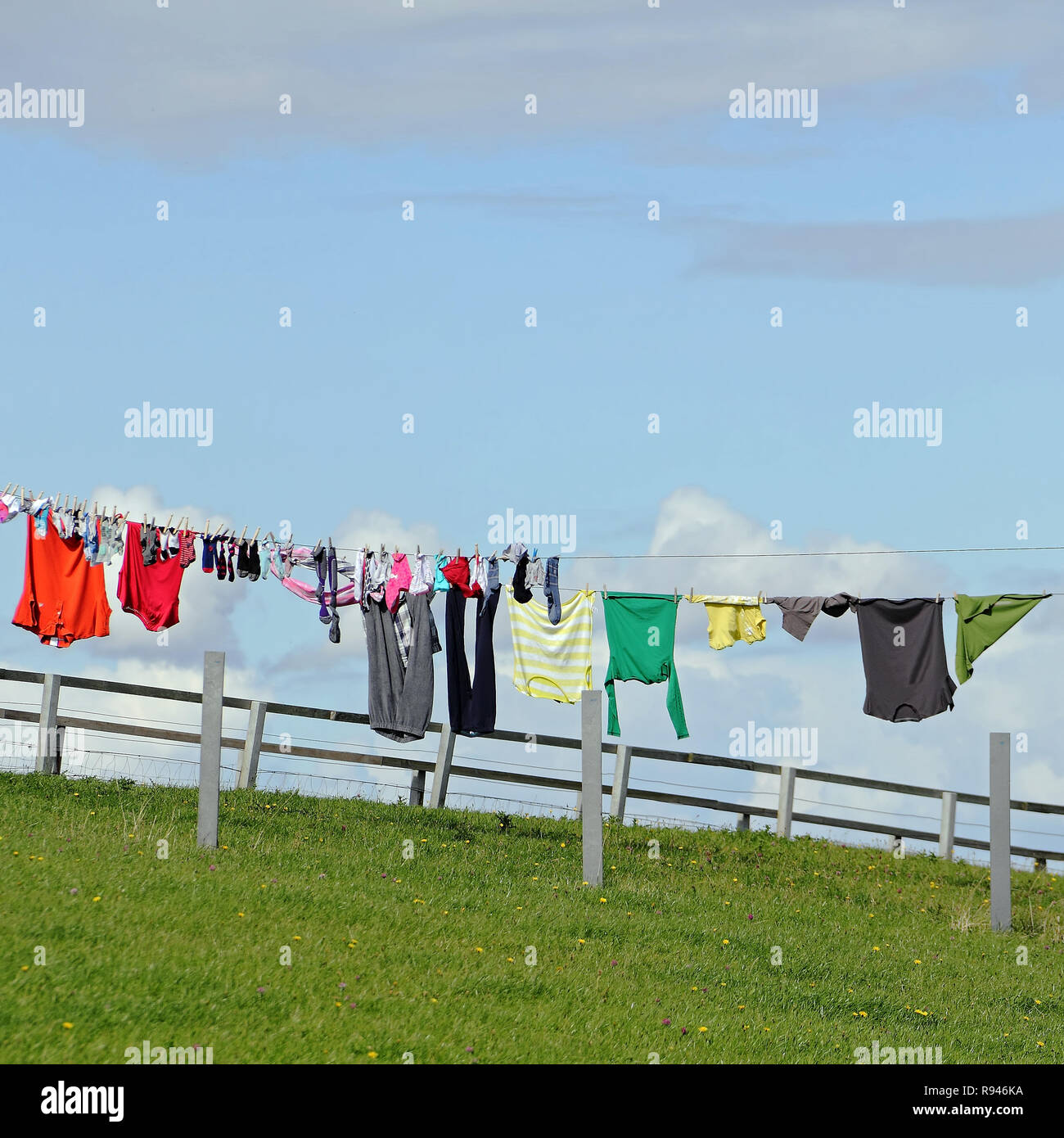 Laundry on a clothesline Stock Photo Alamy