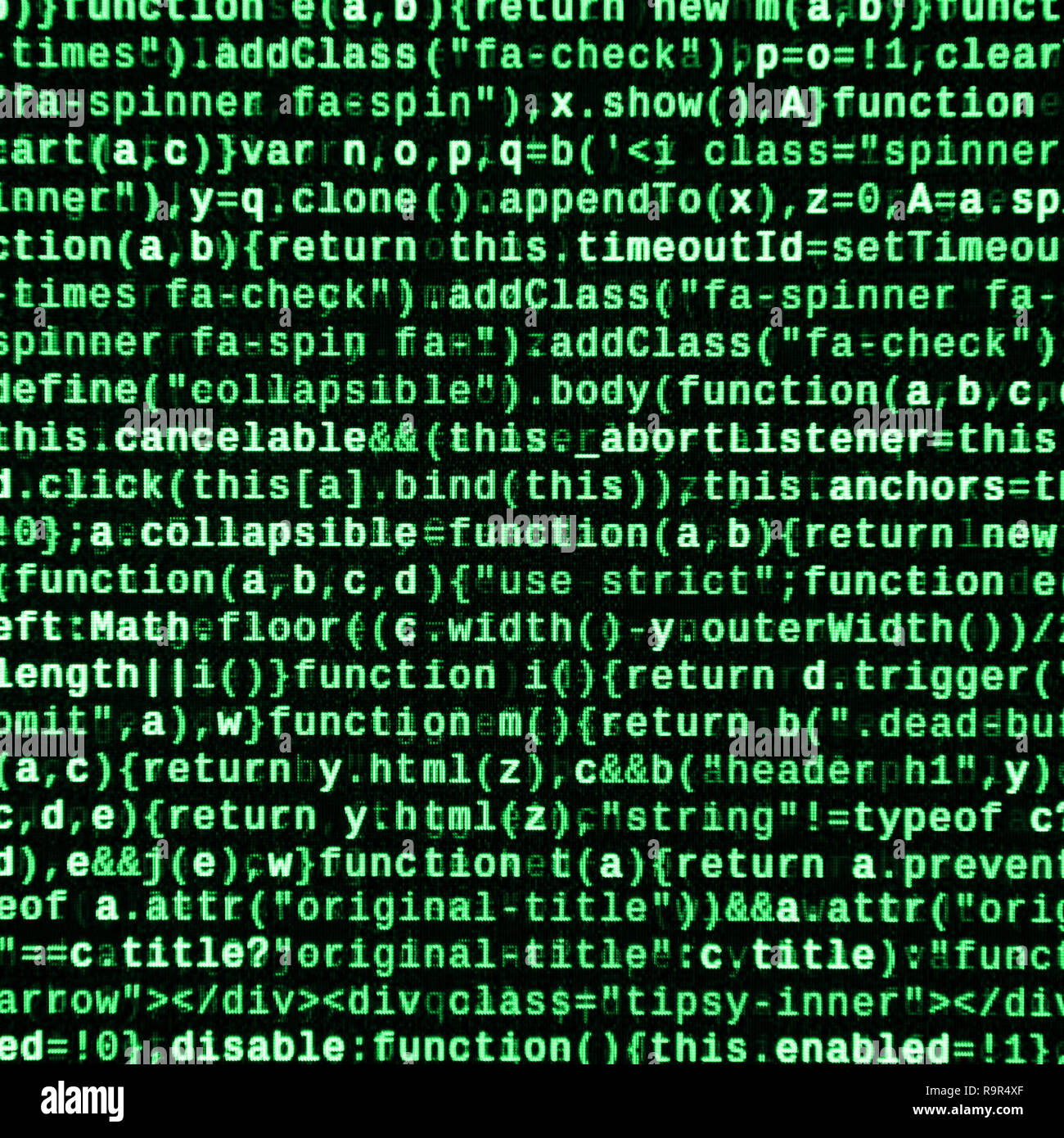 JavaScript code in text editor. Coding cyberspace concept. Screen of