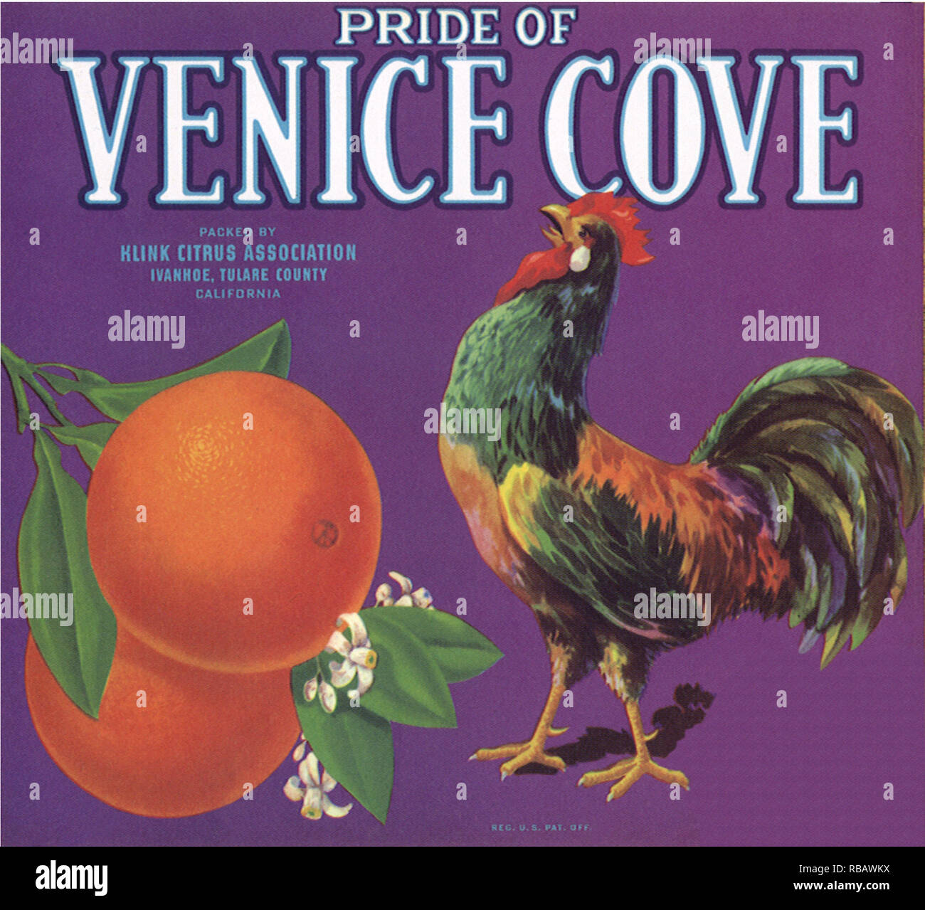 Rooster Fruit Label Stock Photo Alamy