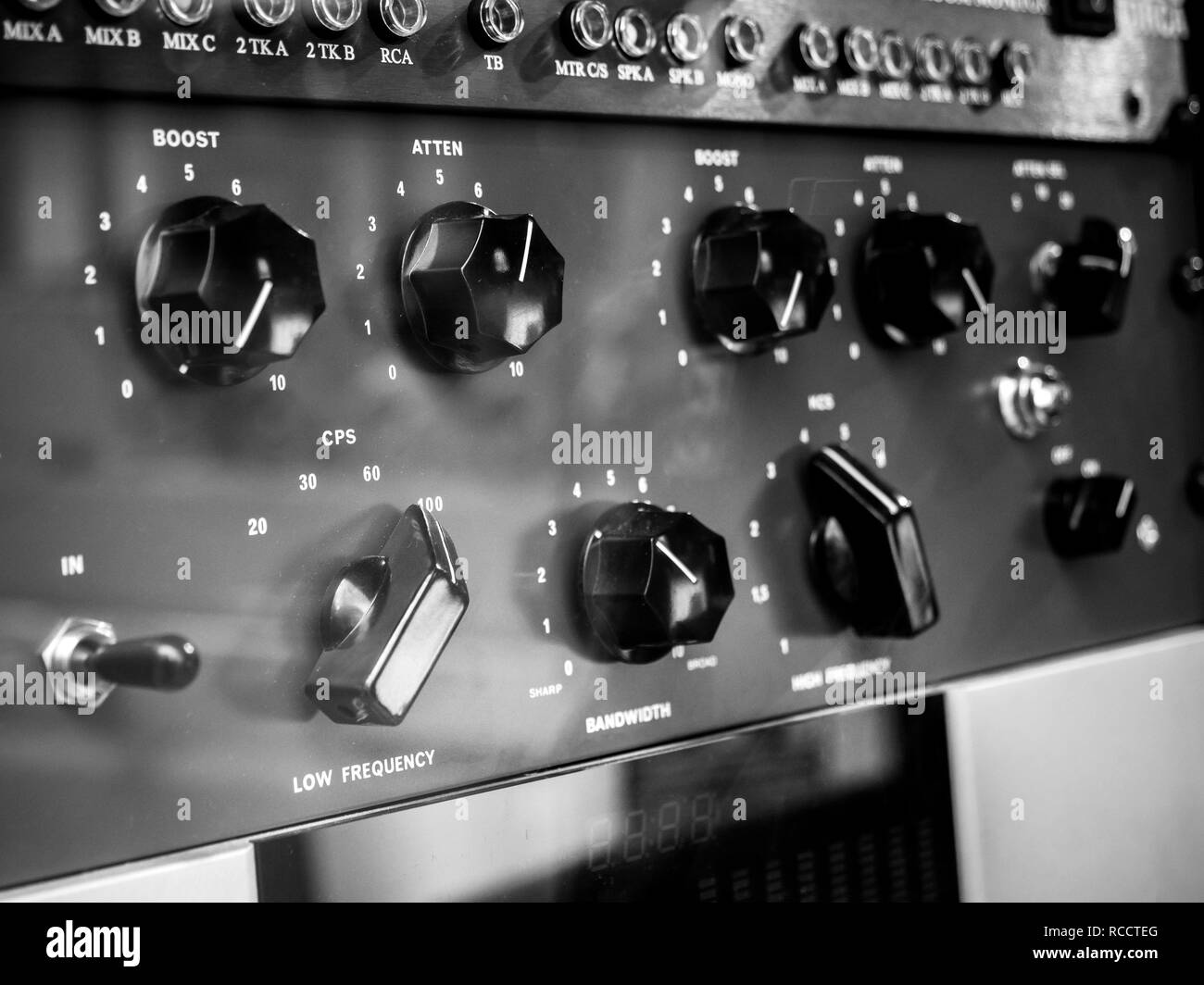 Knobs and dials on the preamp studio recording equipment Stock Photo
