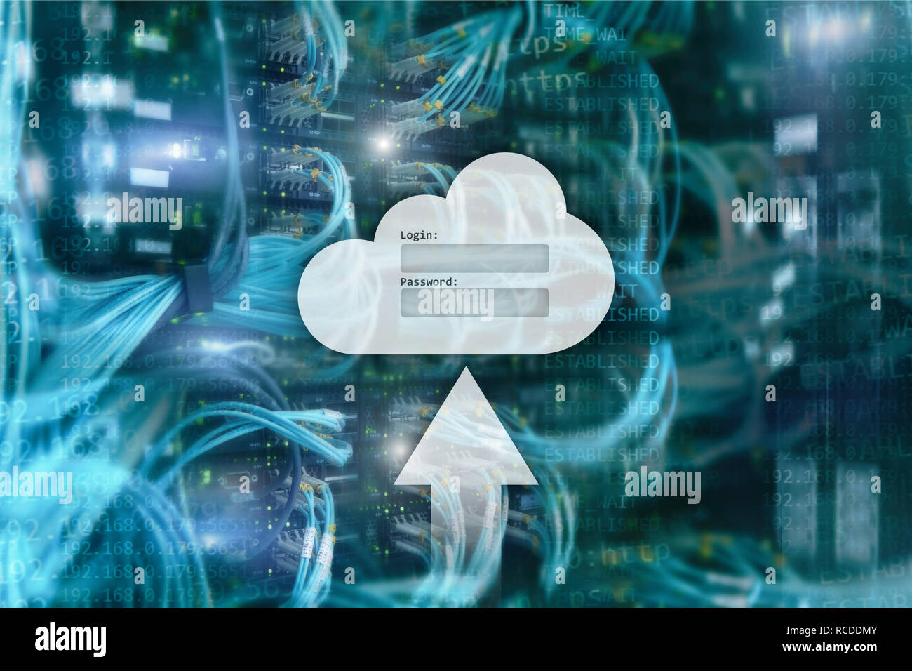 Cloud storage, data access, login and password request window on server