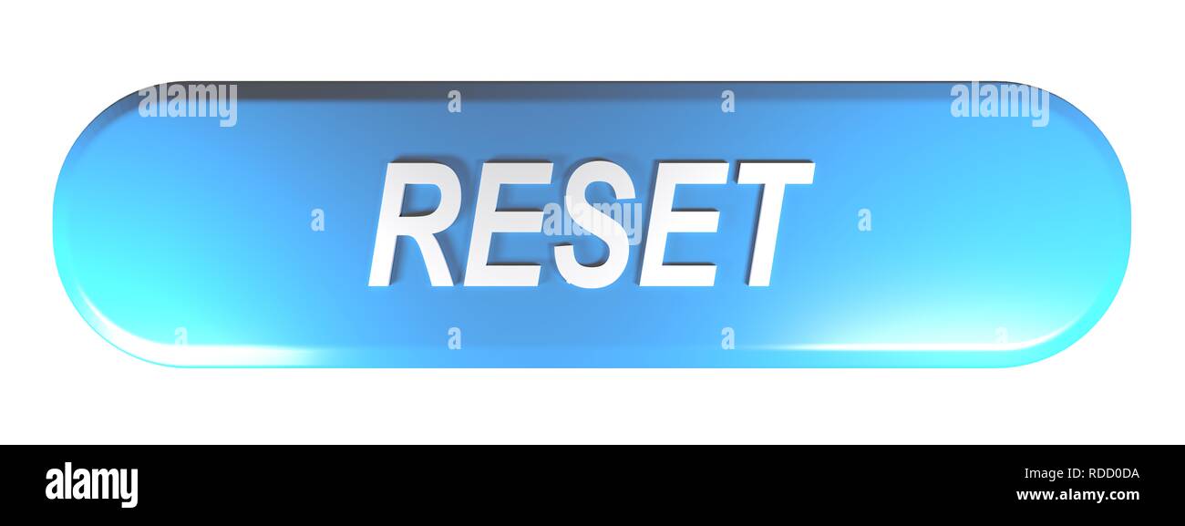 Blue rounded rectangle push button RESET 3D rendering Stock Photo Alamy