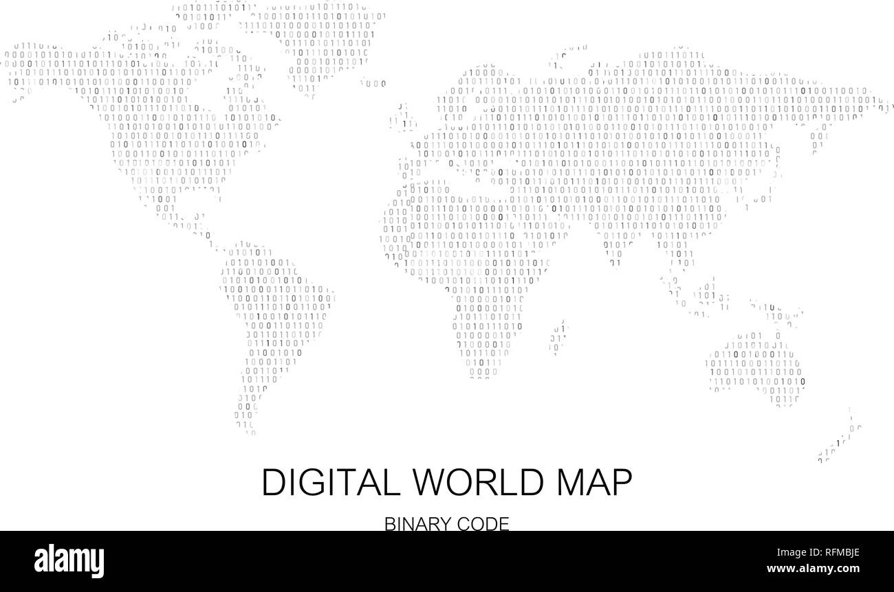 Digital world map with binary code pattern vector illustration Stock