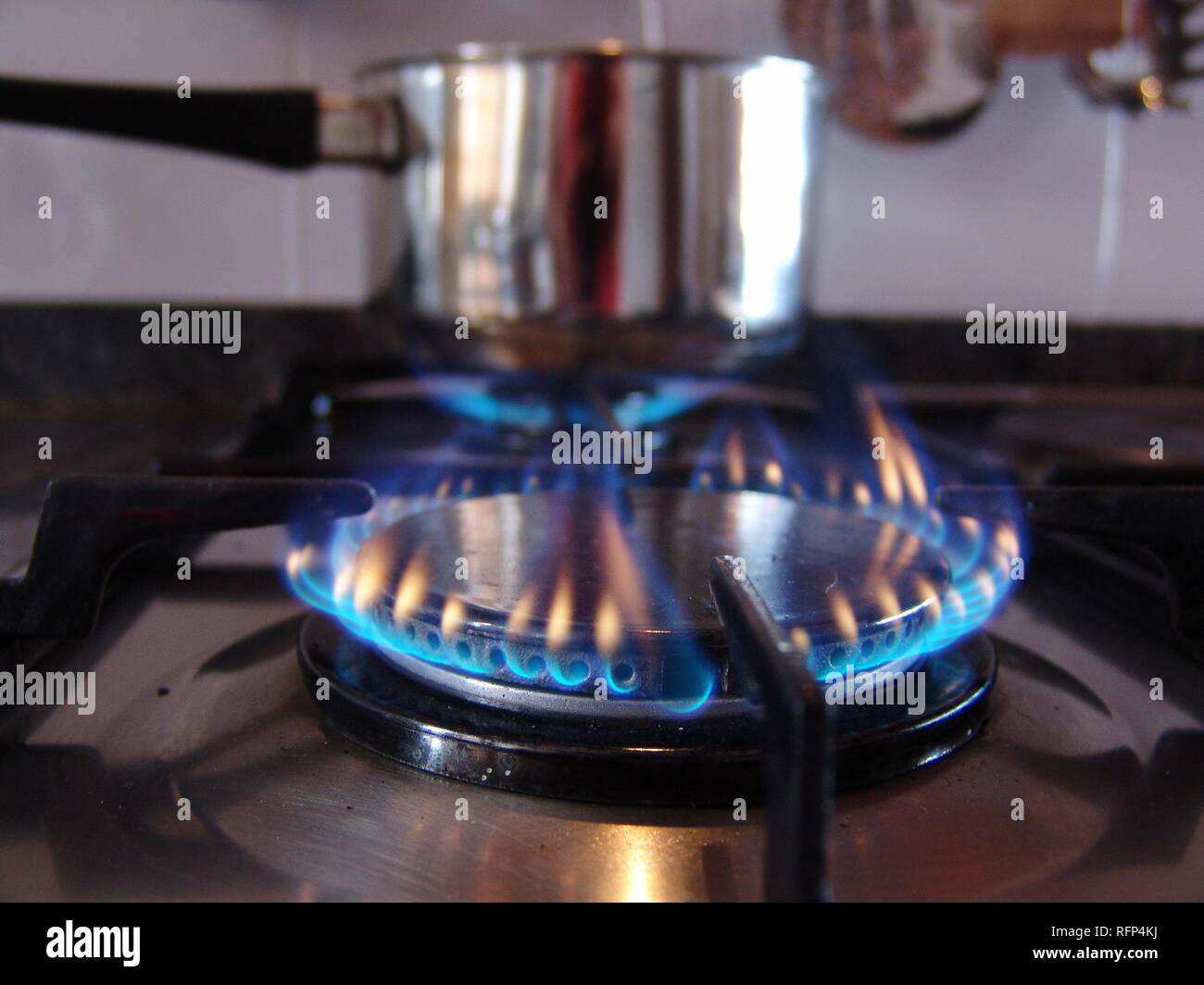 Gas stove, flame Stock Photo Alamy