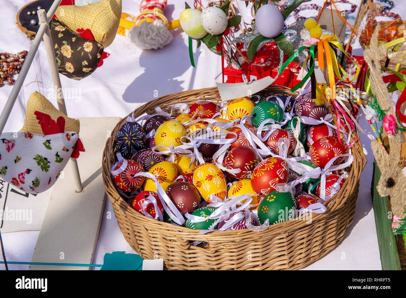 Easter eggs in basket Stock Photo Alamy