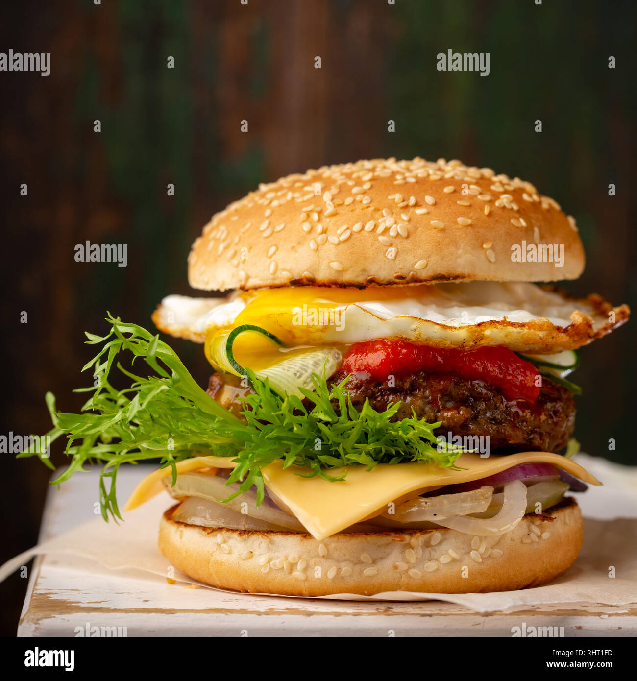 Fresh rustic burger closeup Stock Photo Alamy
