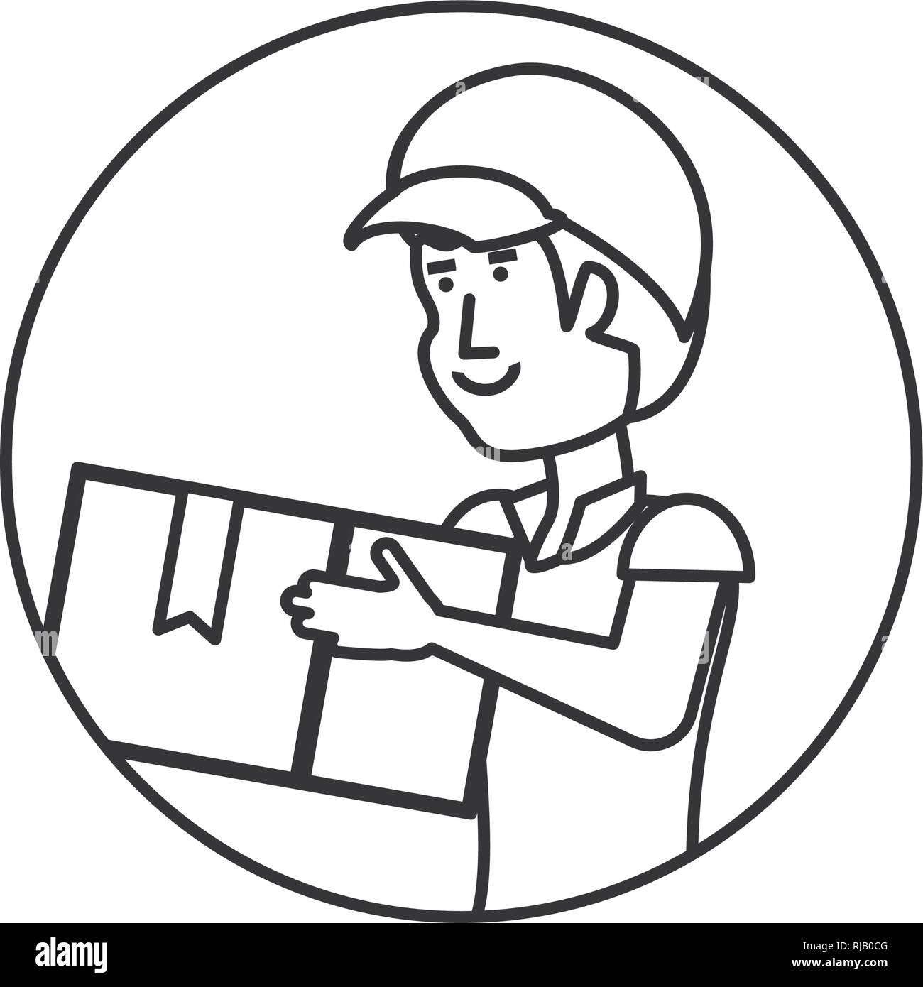 circular frame with delivery worker and box vector illustration design