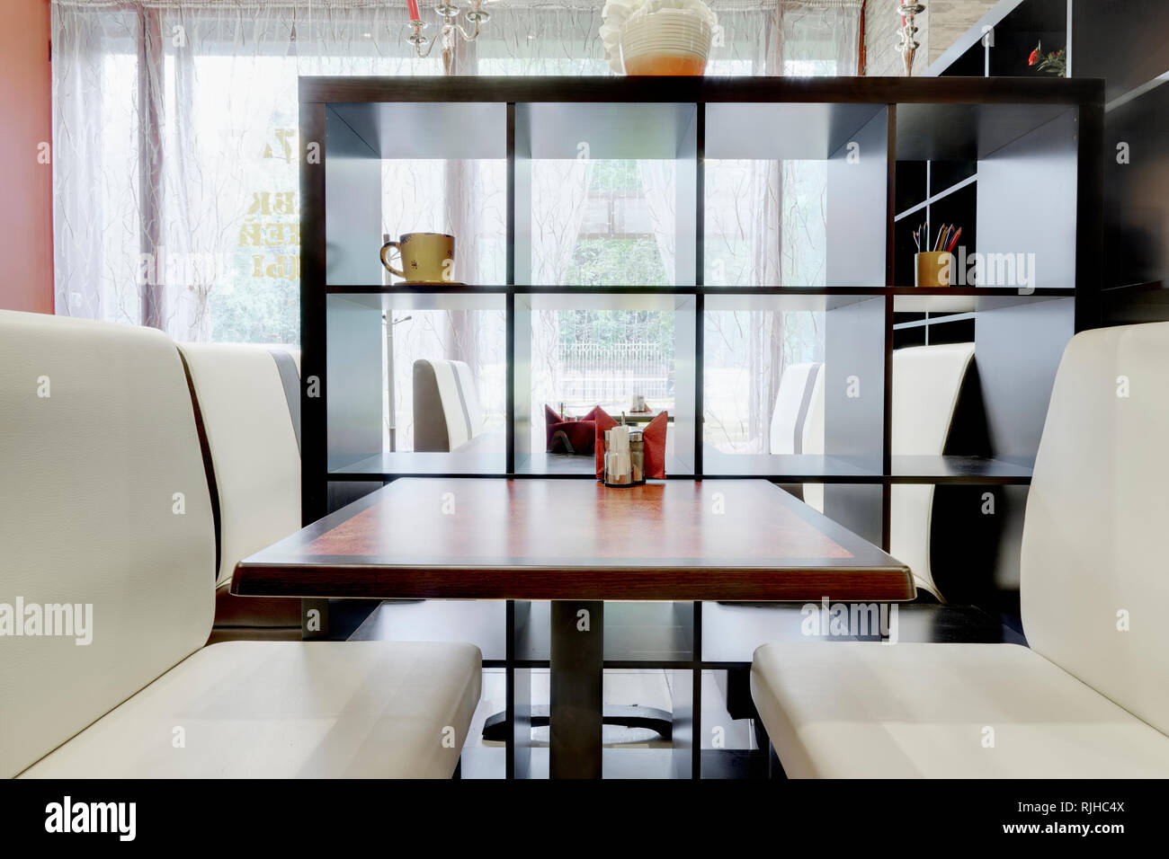 Contemporary Cafe Shelves Stock Photo Alamy