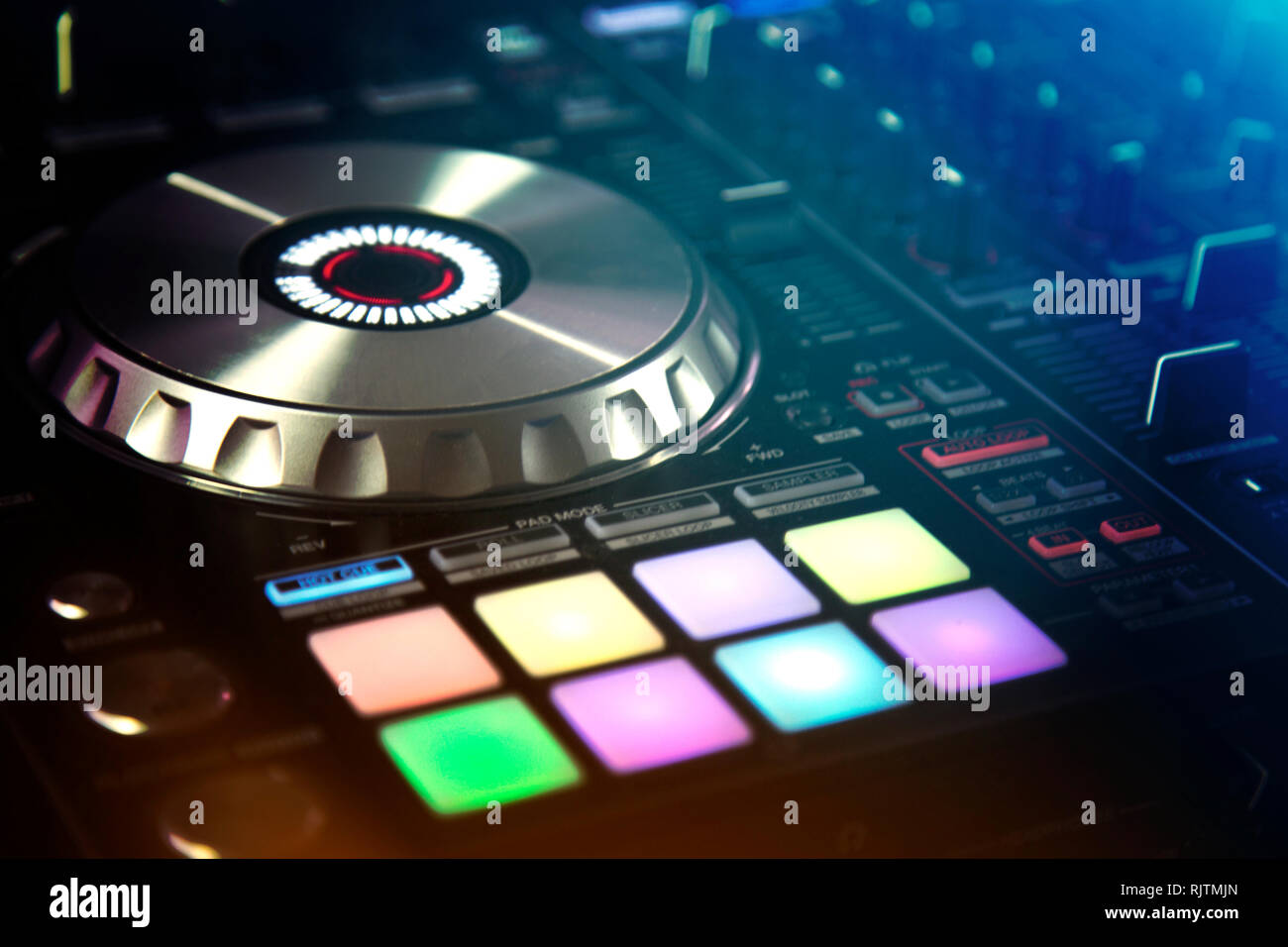 DJ Hand Mixing on Controller Stock Photo Alamy