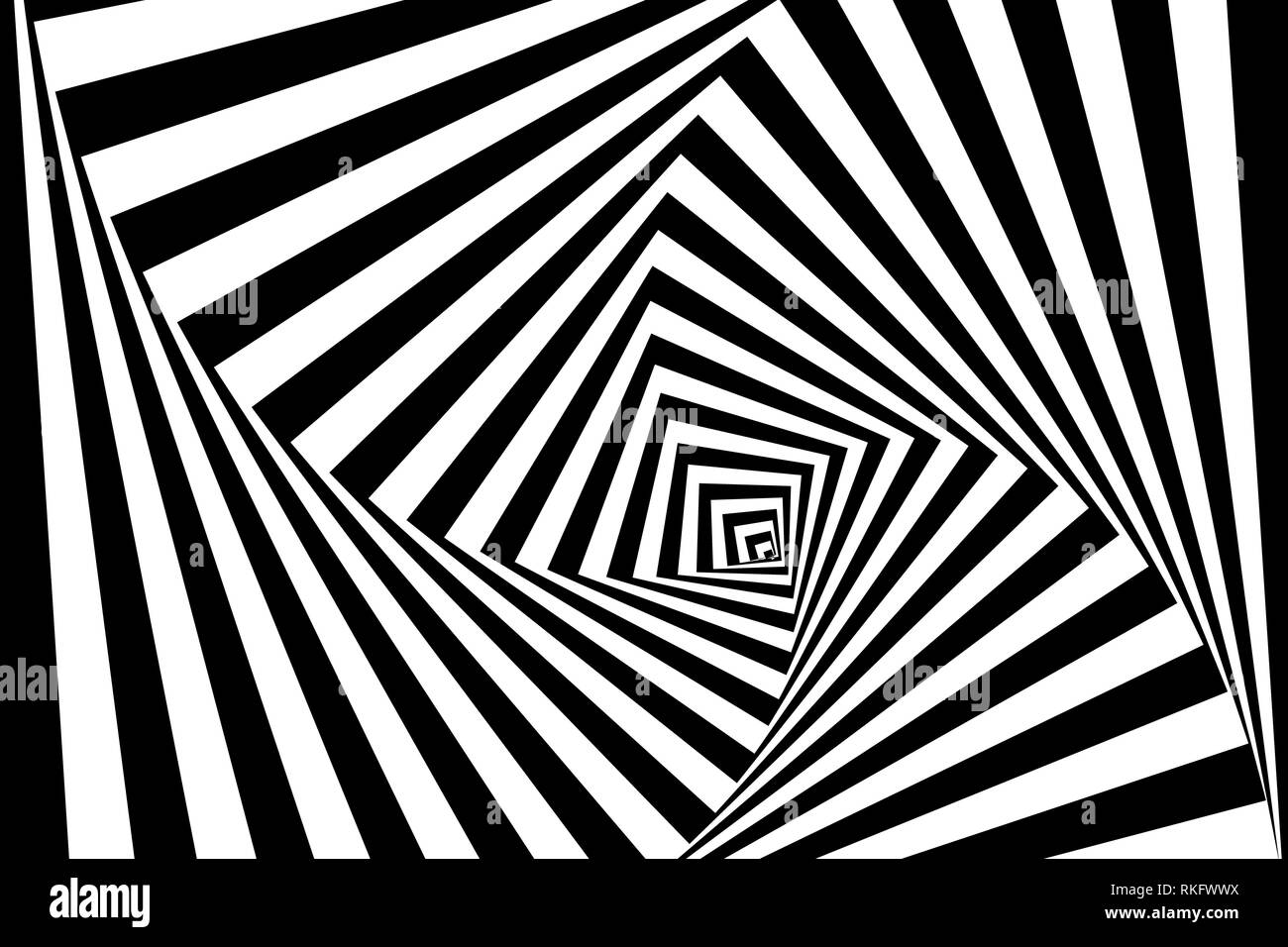 Optical illusion background. Geometric black and white vortex Stock
