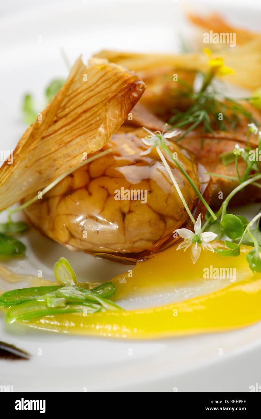 Lamb brains with herbs Stock Photo Alamy