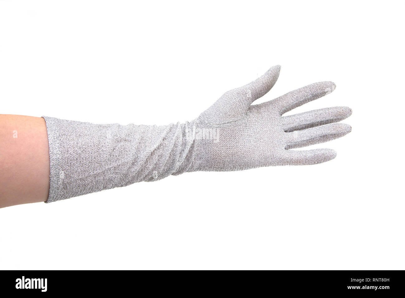 Elbow Length Silver Evening Gloves Stock Photo Alamy