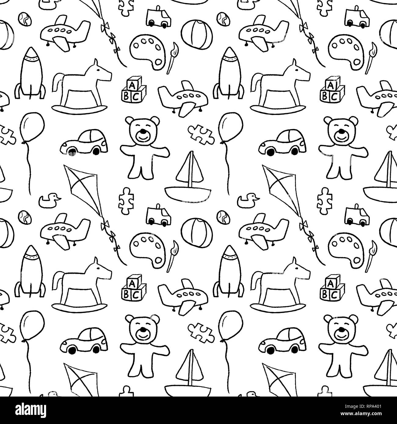 Toys background pattern seamless doodle illustration vector Stock