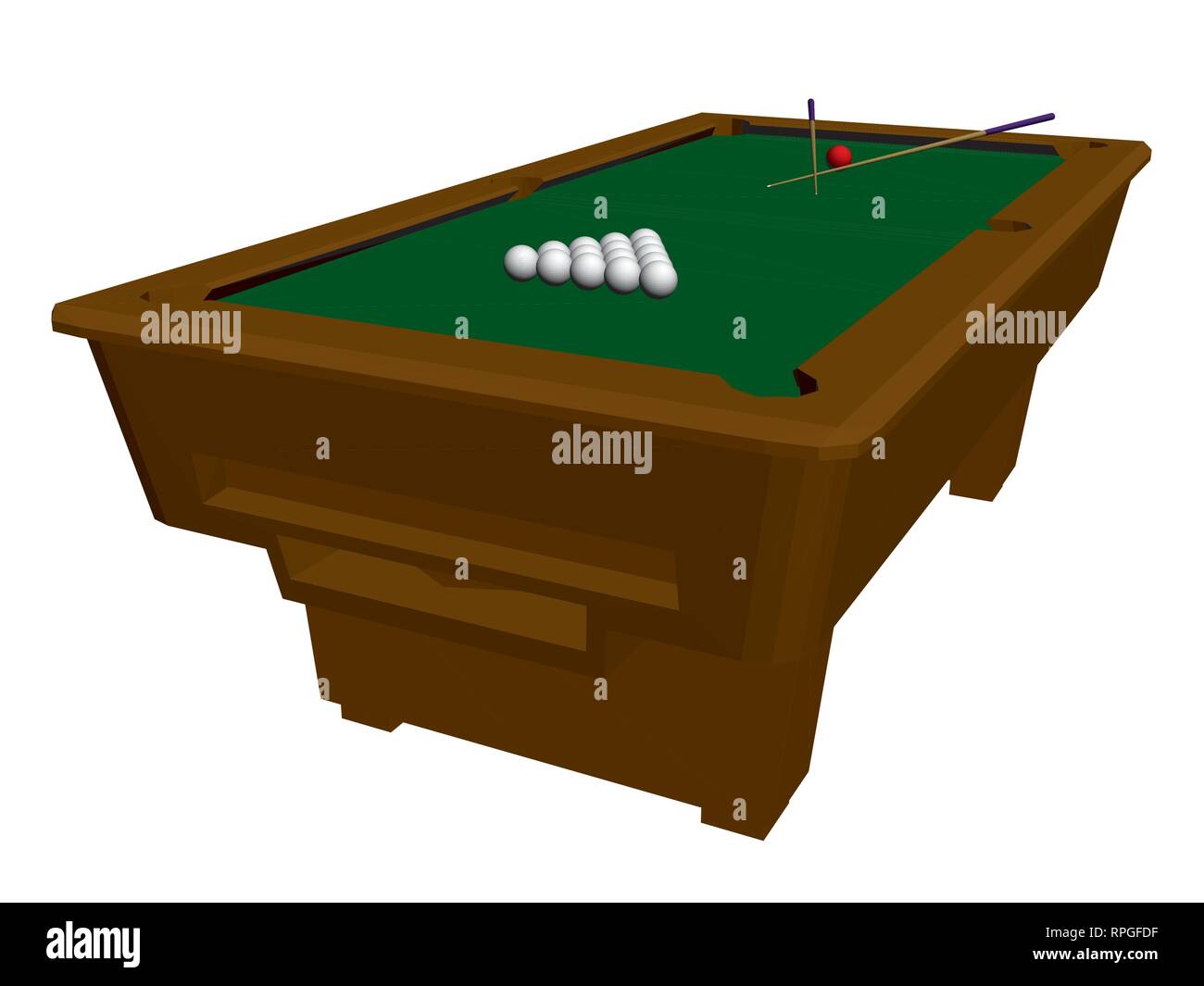 A pool table. Isolated on white background pool table with balls