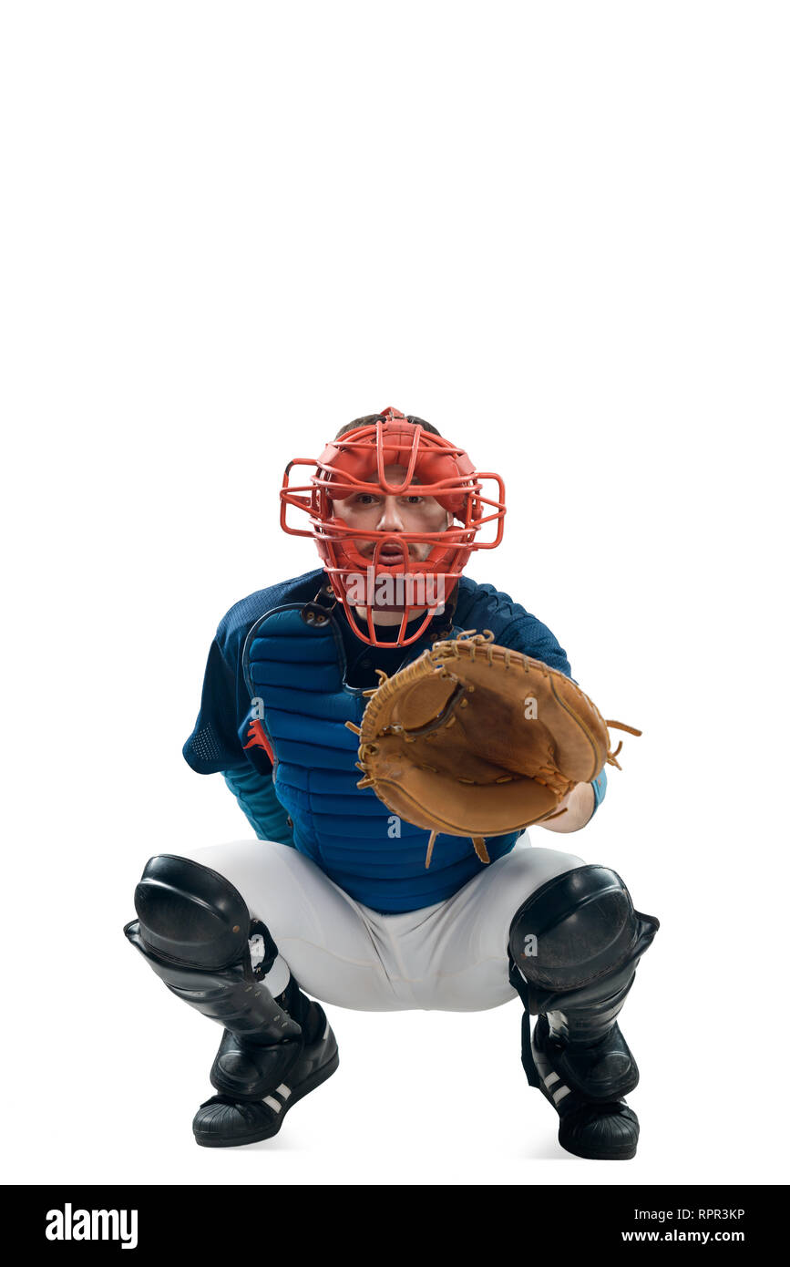 Catcher squatting behind home plate Stock Photo Alamy