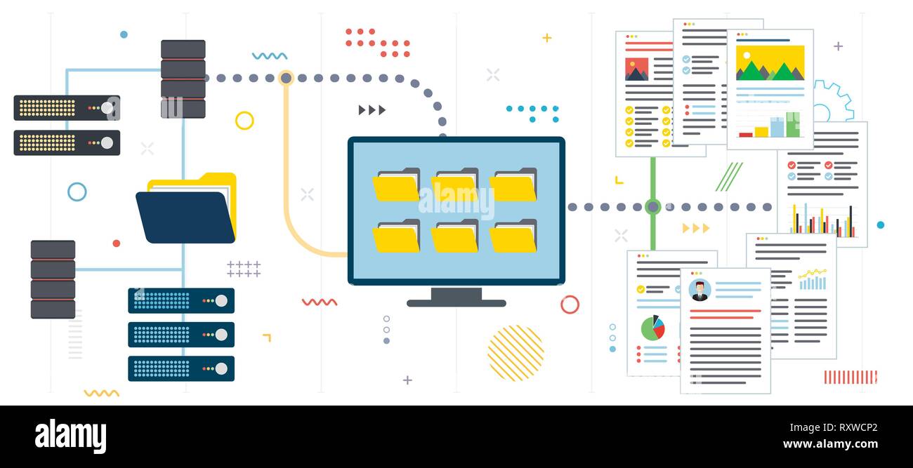 Data server, secure connection and file transfer. Cloud storage, backup