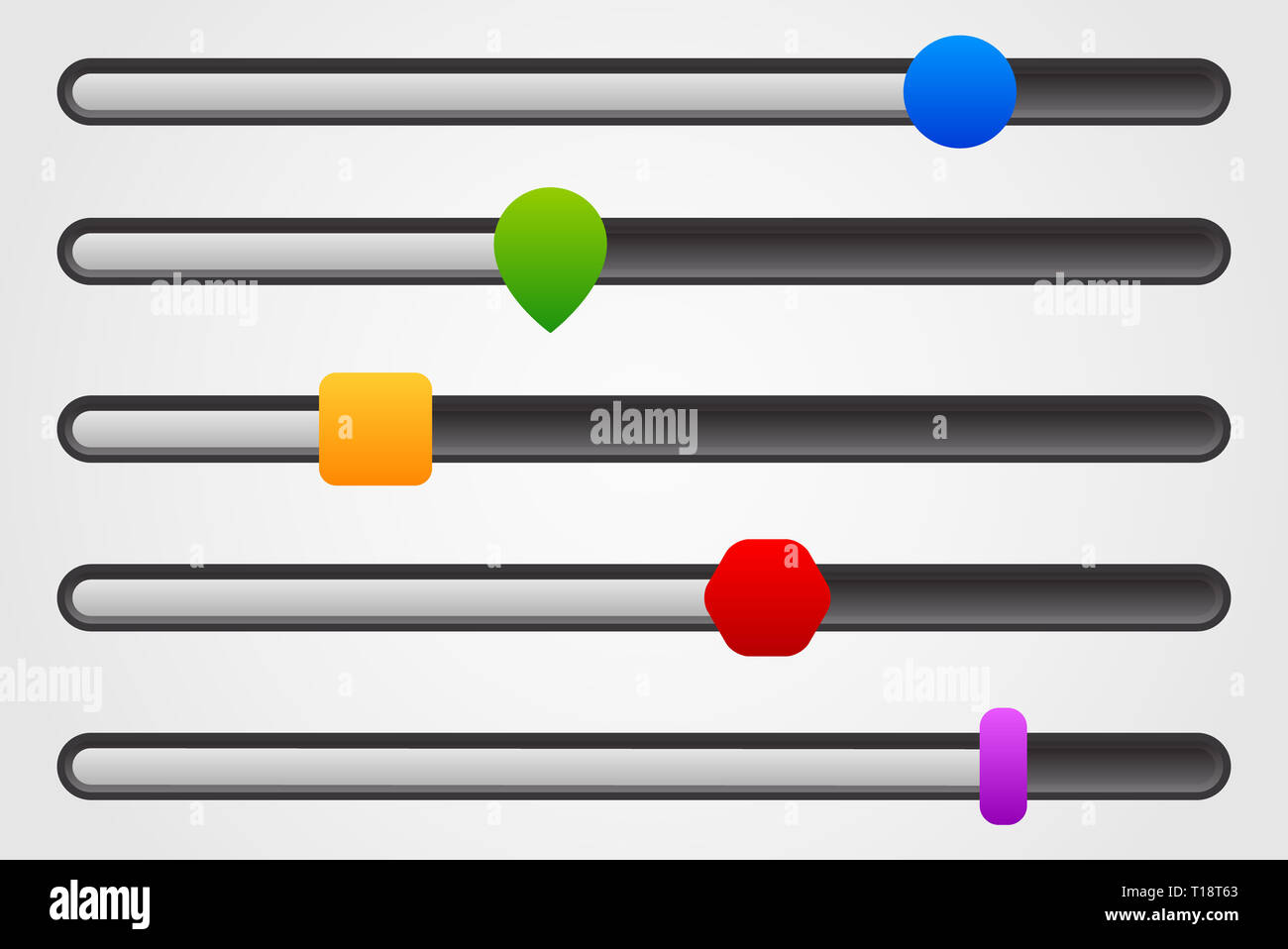 Horizontal adjust bar, slider templates with different knobs Stock