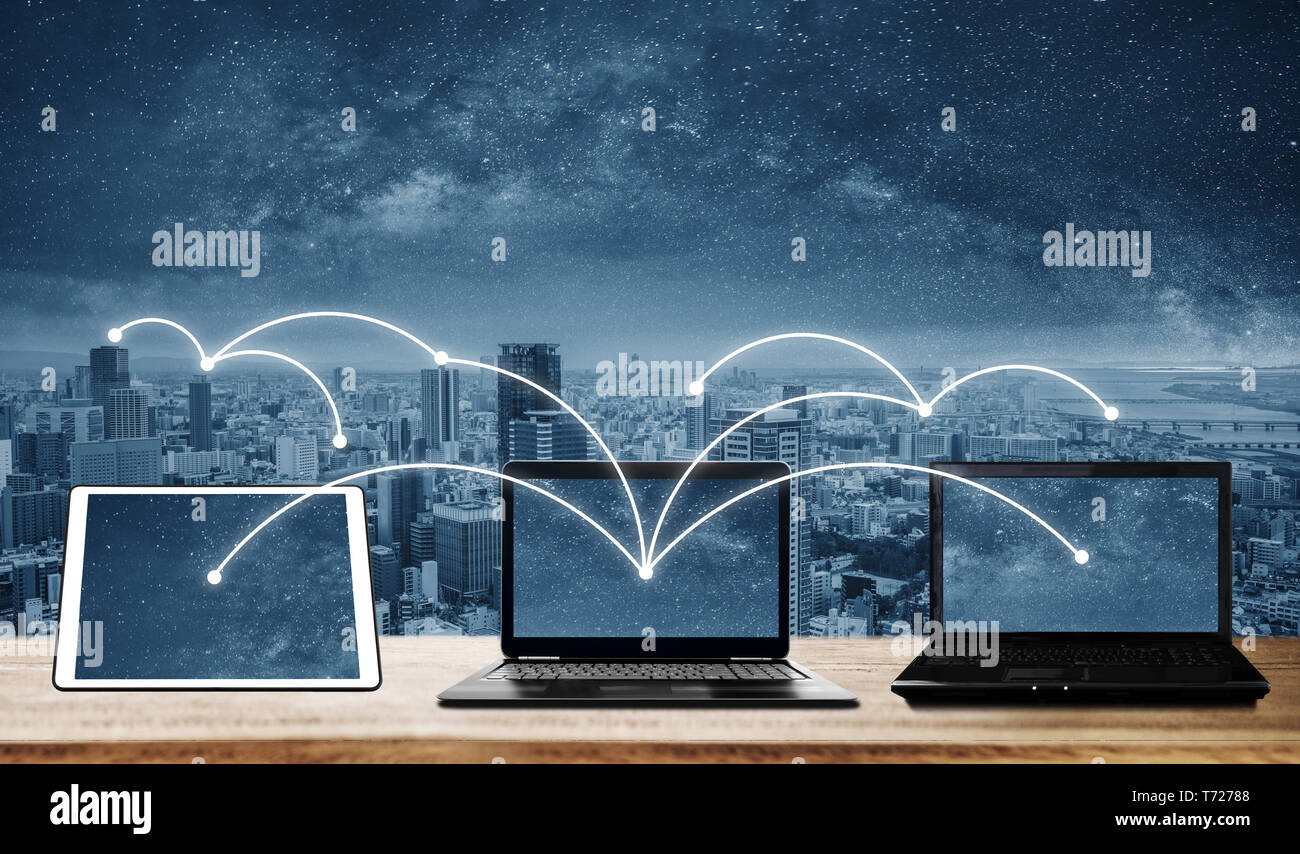 laptop computers with network connection and sharing data to other