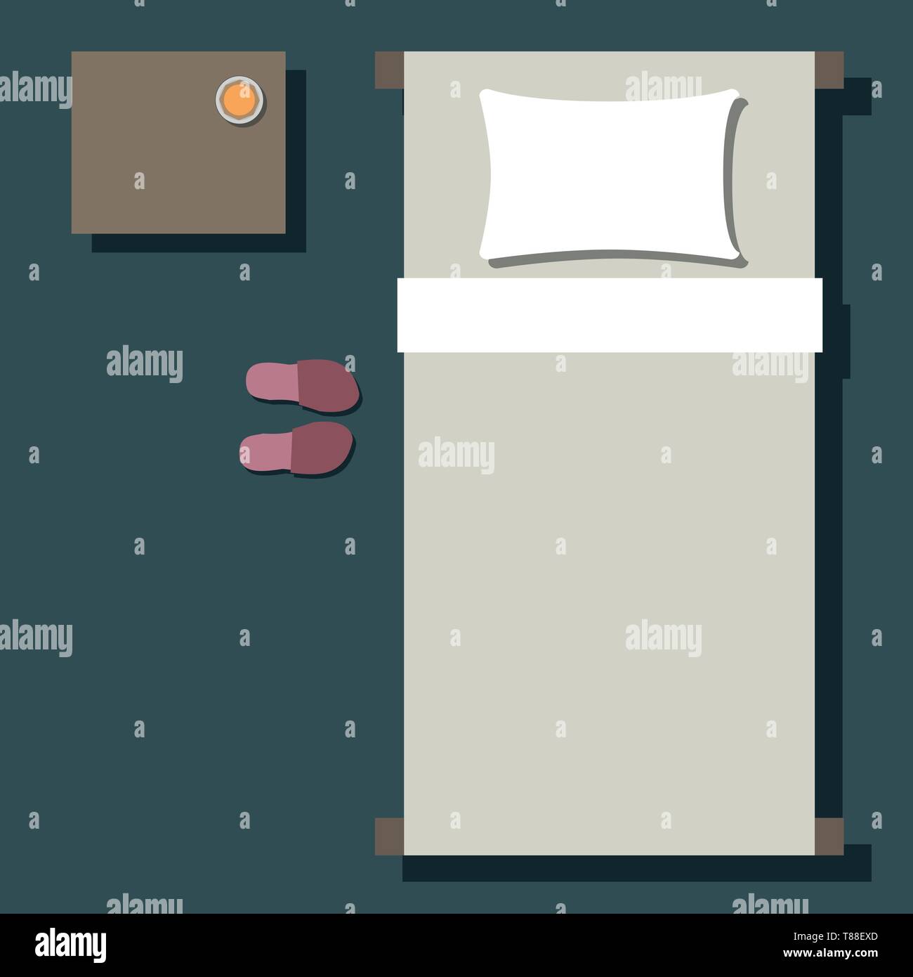 Top view of bed with slippers, minimalistic vector Stock Vector Image