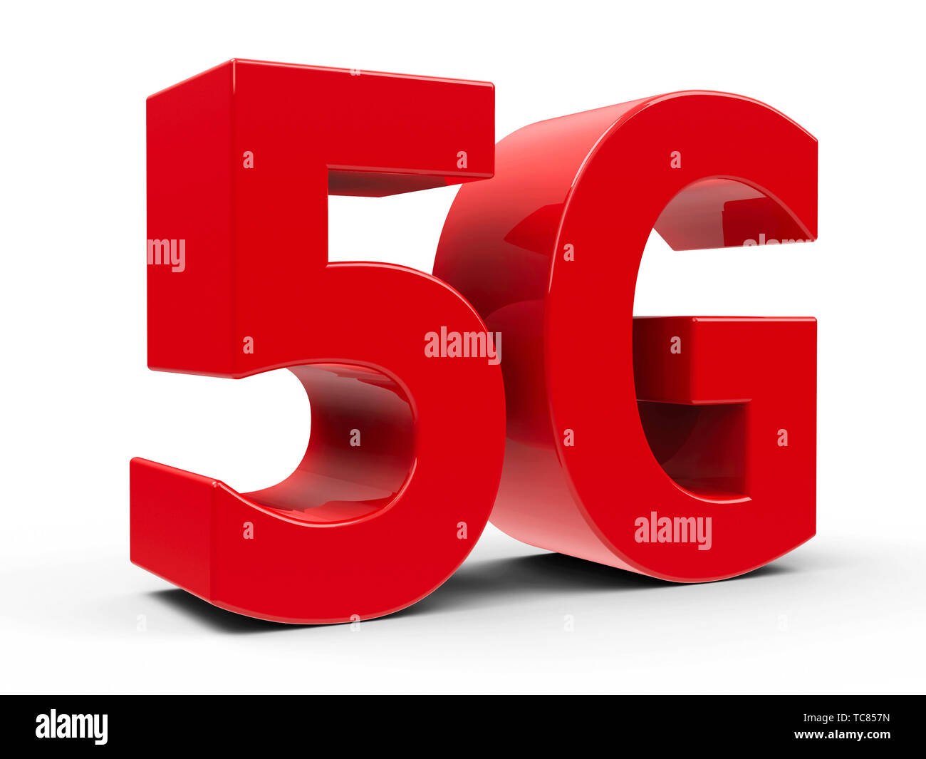 Red 5g symbol, icon or button isolated on white background, three