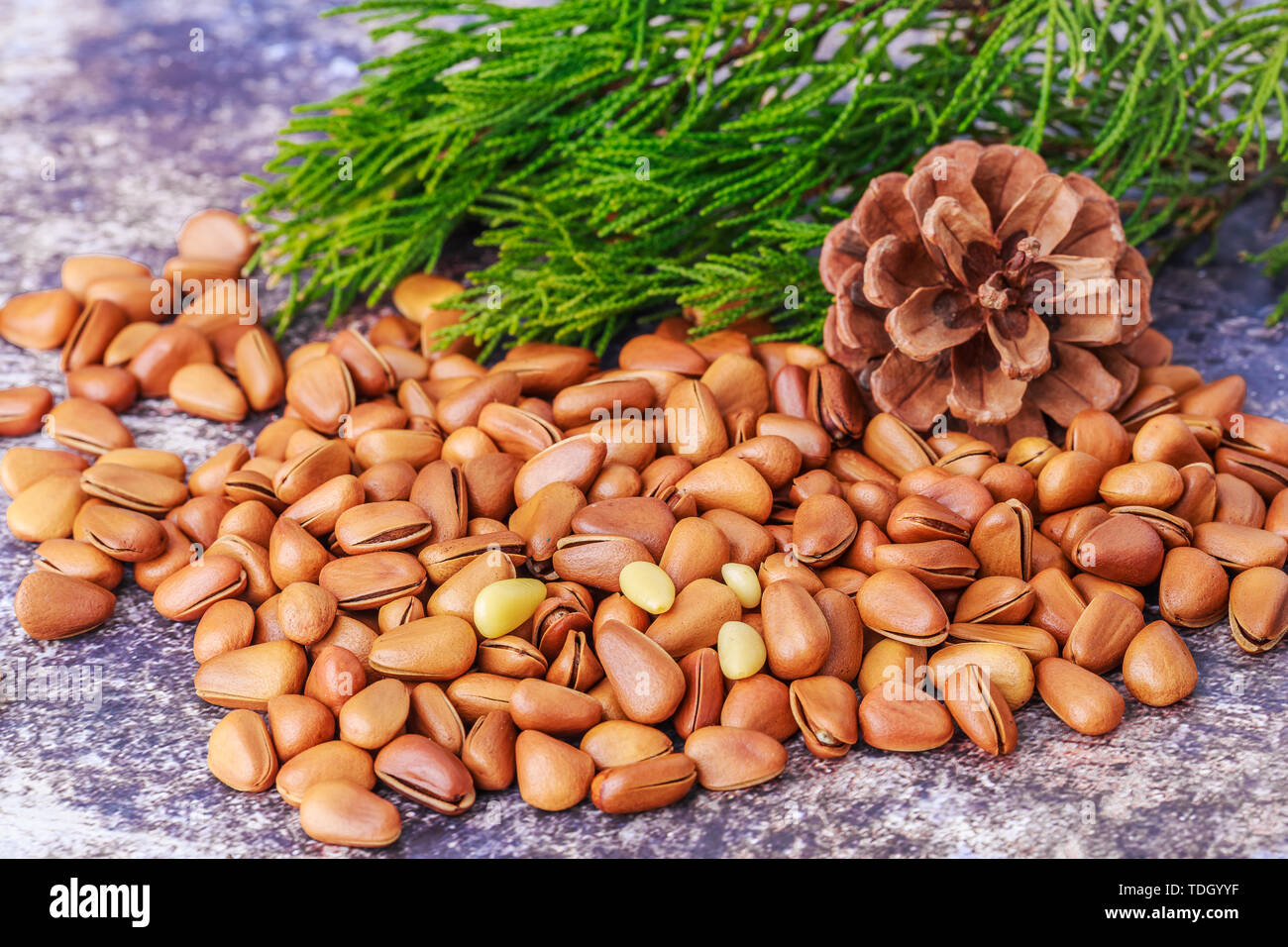 Open pine nuts Stock Photo Alamy