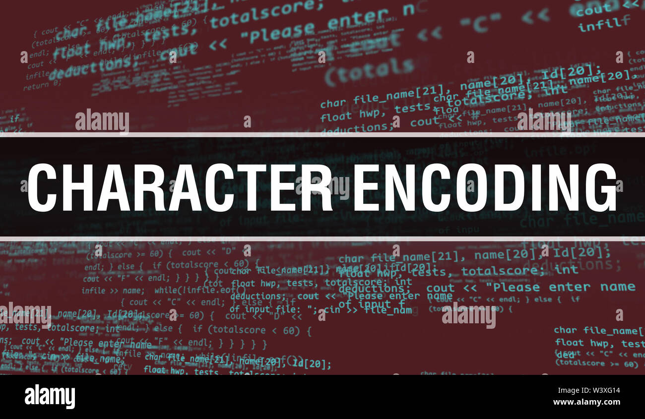 Character encoding text written on Programming code abstract technology