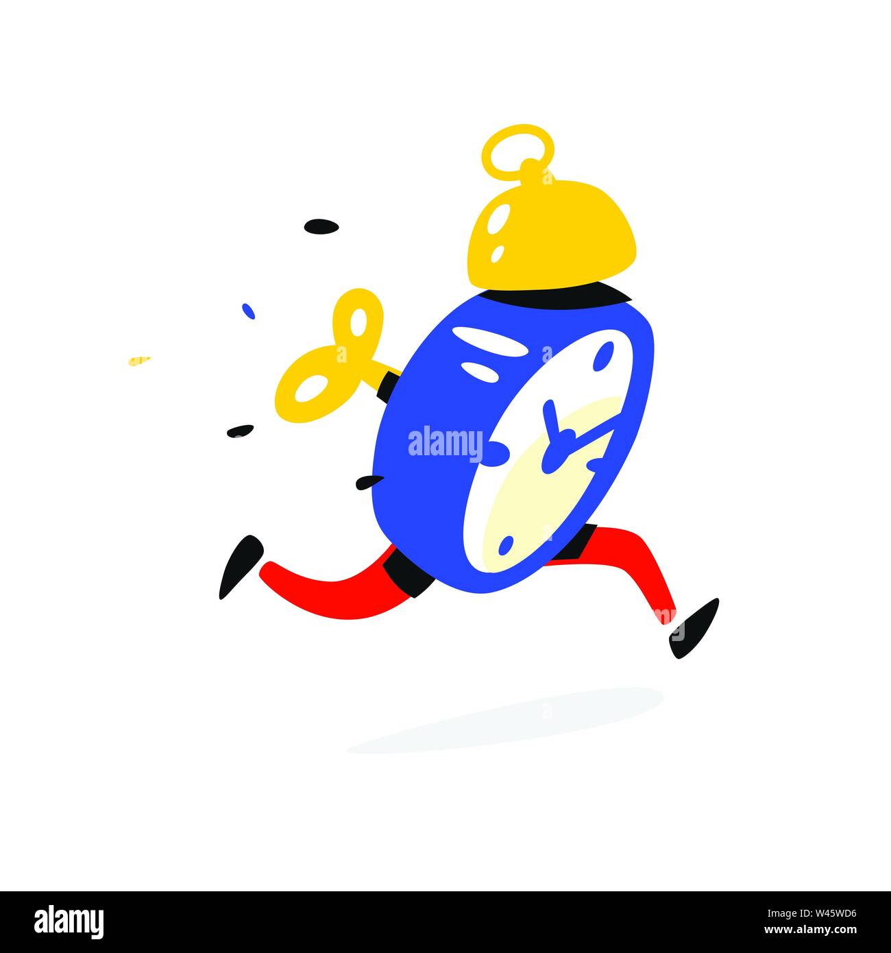 Cartoon character running alarm clock. Vector illustration. Time is up