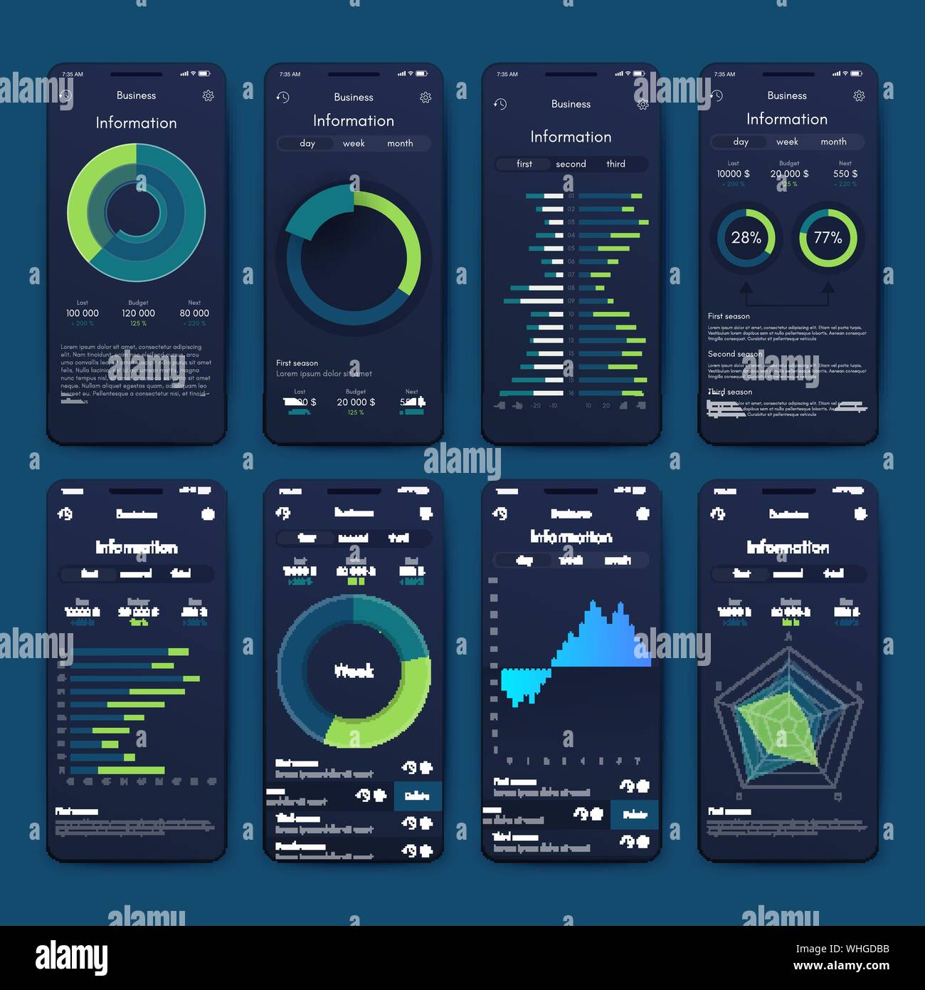 Different UI, UX, GUI screens and flat web icons for