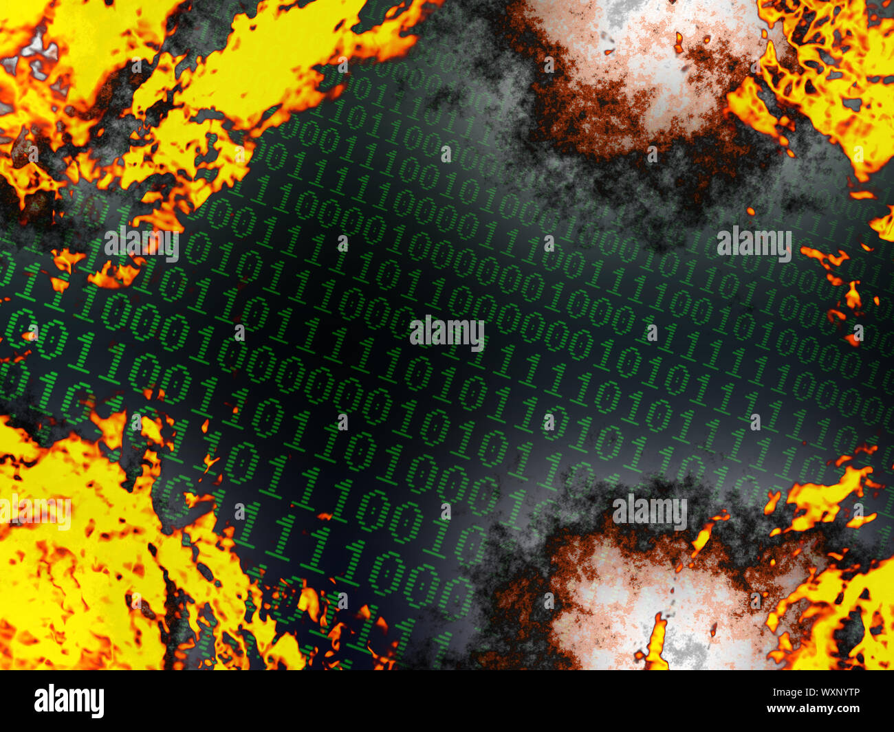 Abstract background of burning binary computer language code Stock