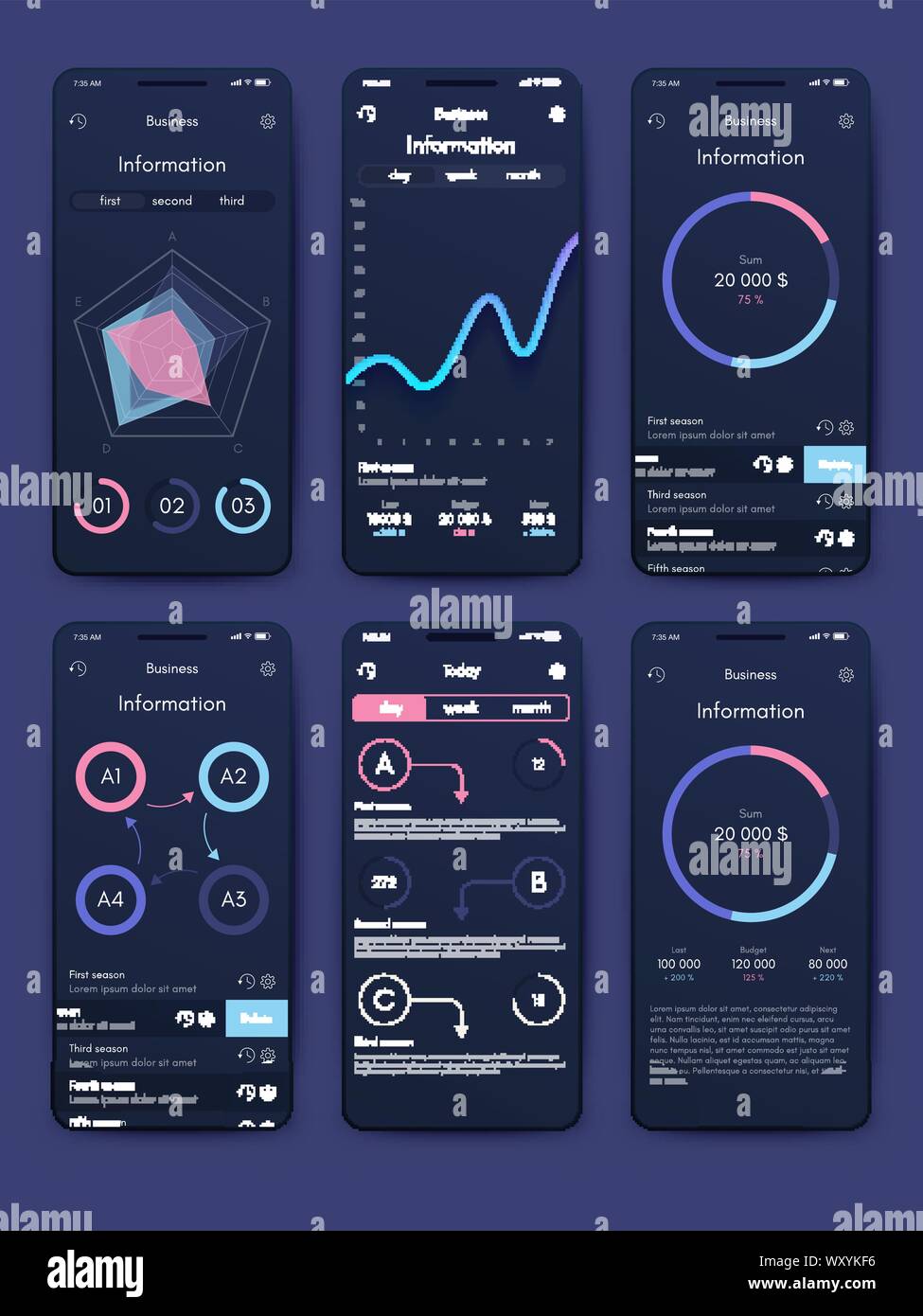 Different UI, UX, GUI screens and flat web icons for