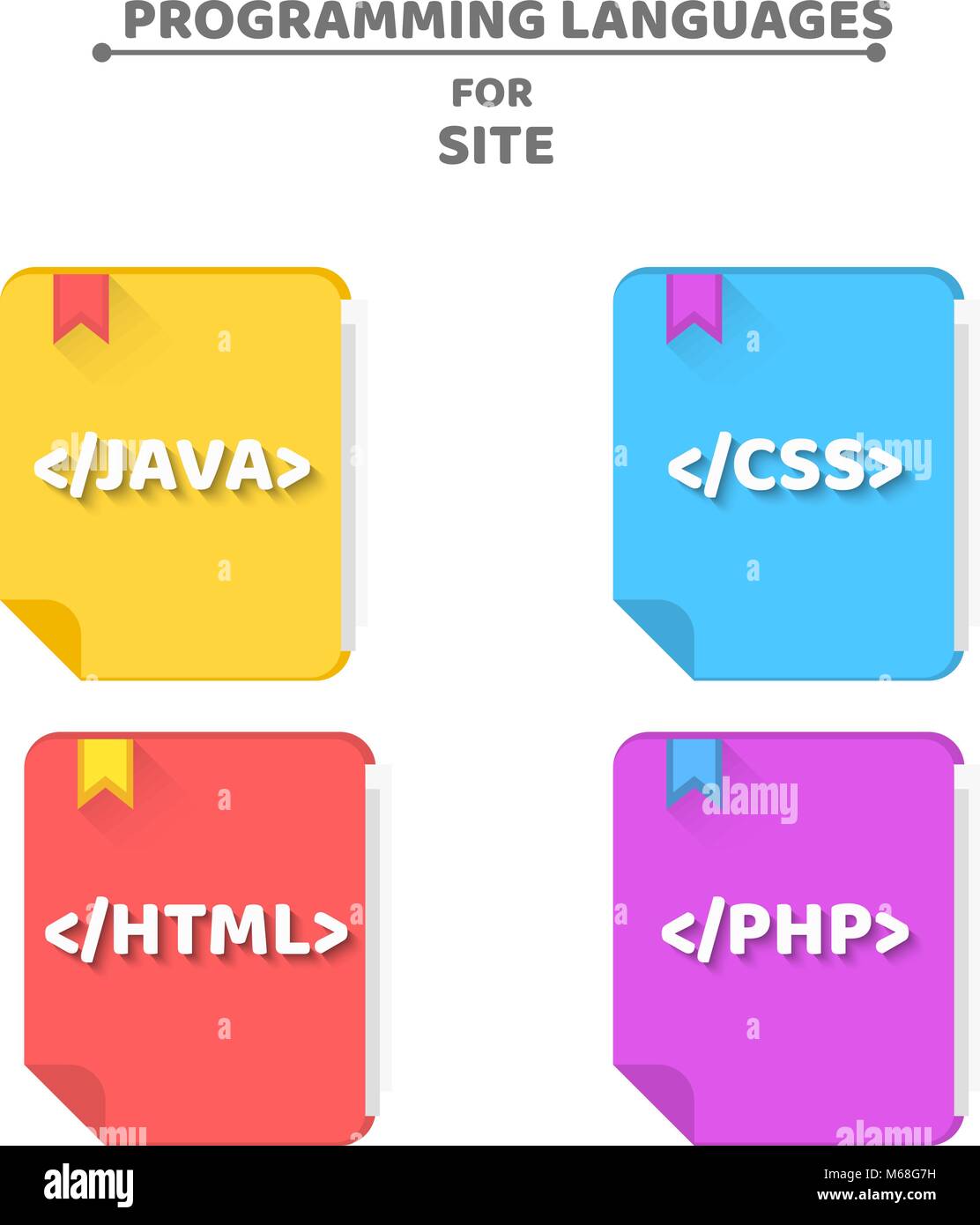 Libros Multicolores En Lenguajes De Programacion La Caida De La Sombra Java Php Html Css Iconos Para Tus Proyectos Web Ilustracion Vectorial En Un Piso Styl Imagen Vector De Stock Alamy
