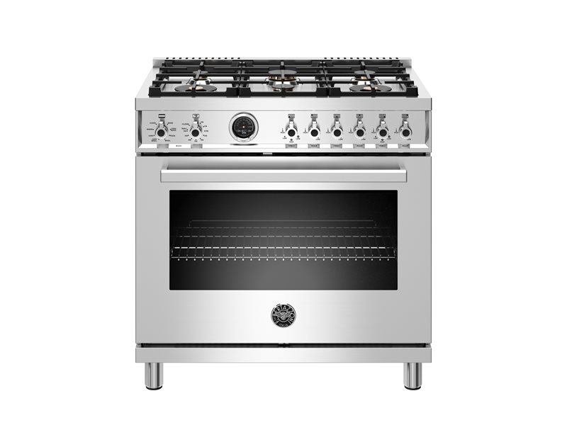 36 inch Dual Fuel Range, 6 Brass Burner, Electric SelfClean Oven