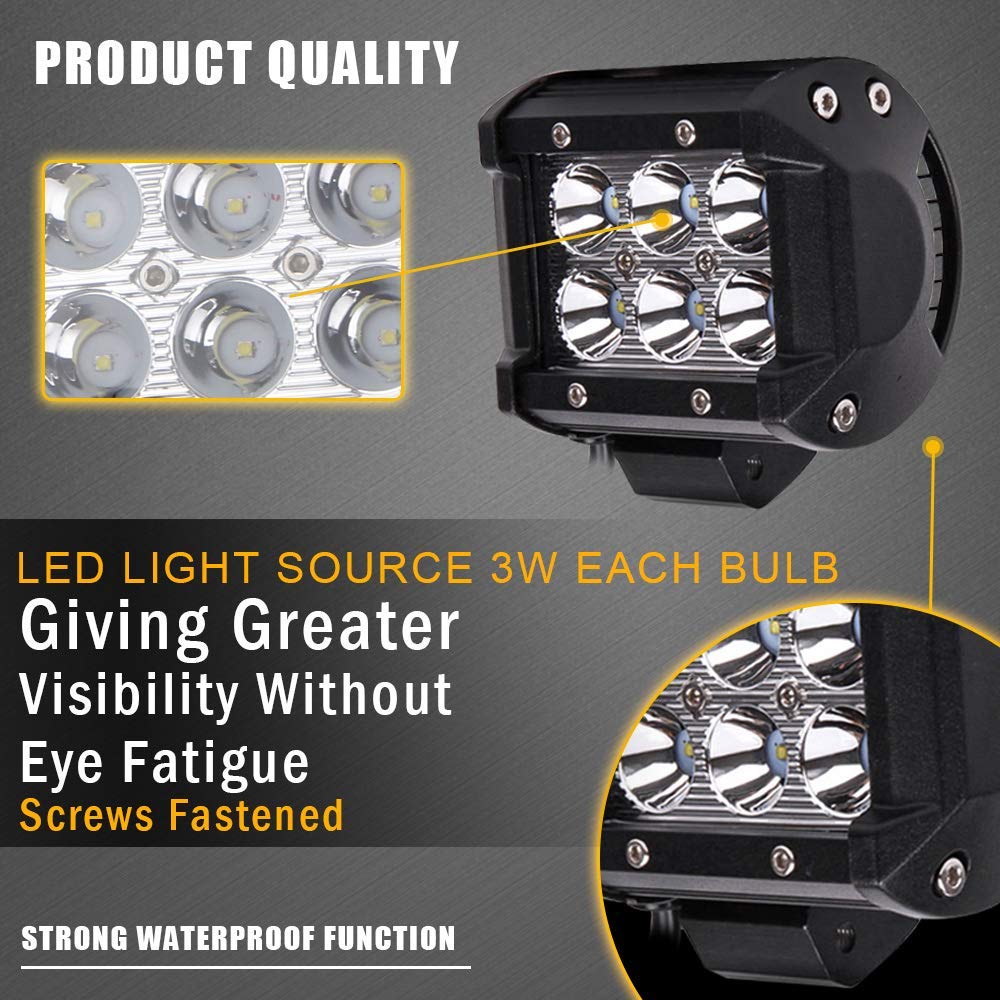 Doxmall LED Light Bar 2 PCS 18W 4 Inch LED Bar 1260lm Flood Led Off