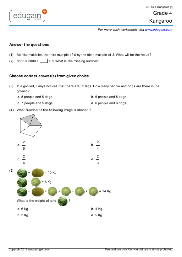 Grade 4 Canadian Math Kangaroo Contest Preparation, Online Practice