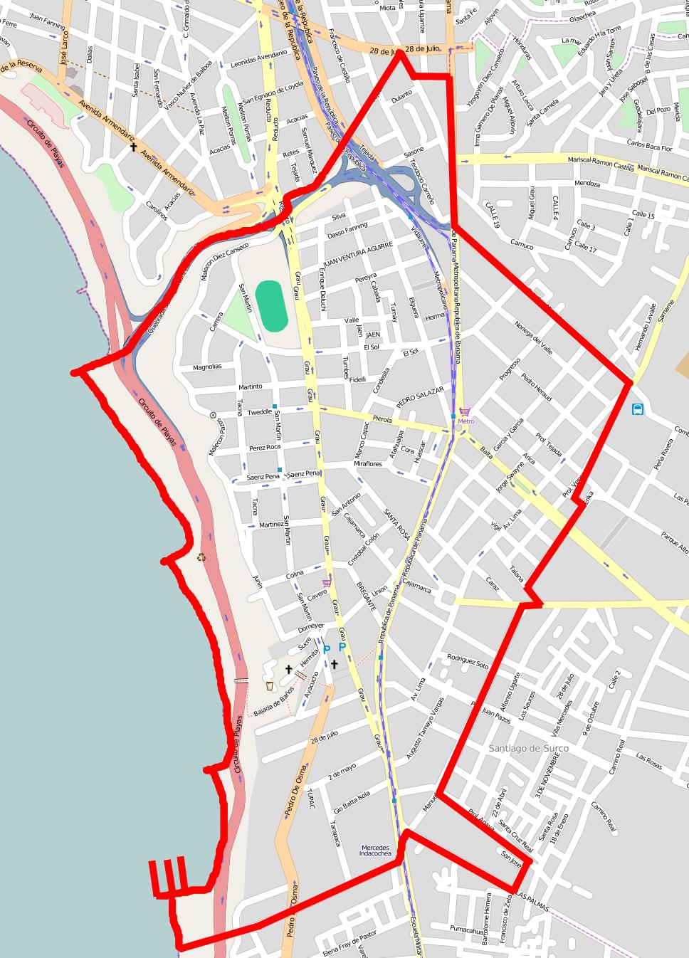 Barranco Lima mapa Mapa del barranc de Lima (Perú)