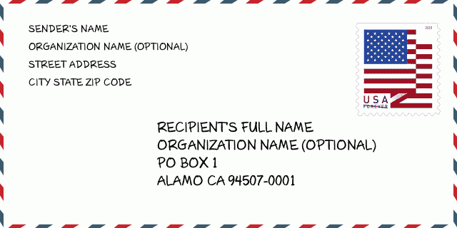City Name ALAMO, CA California United States ZIP Code 5 Plus 4 ️