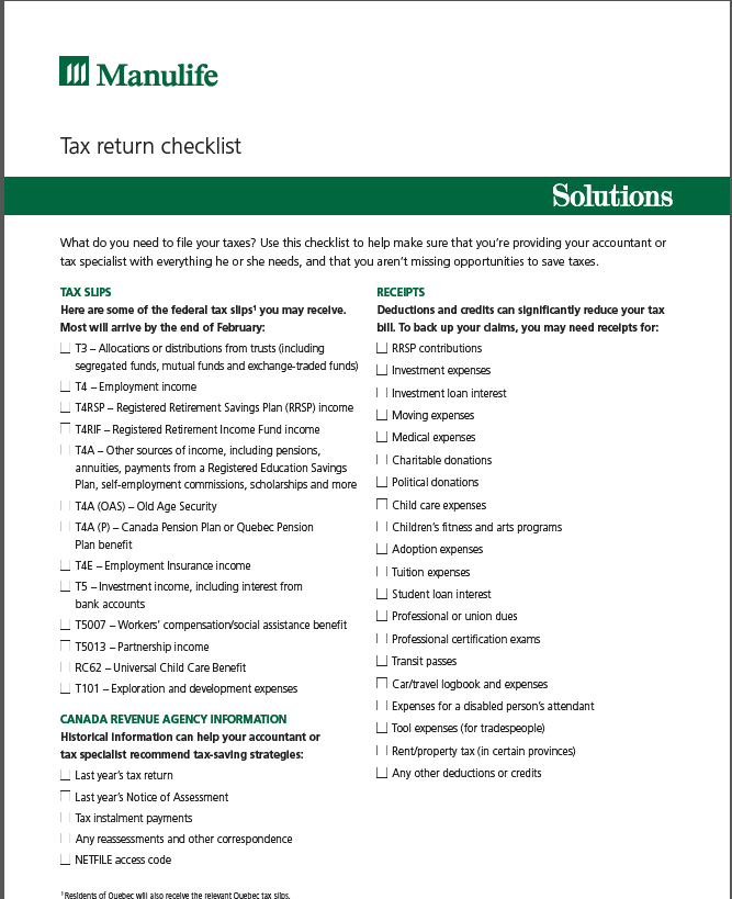 The Morse Team Tax Return Checklist