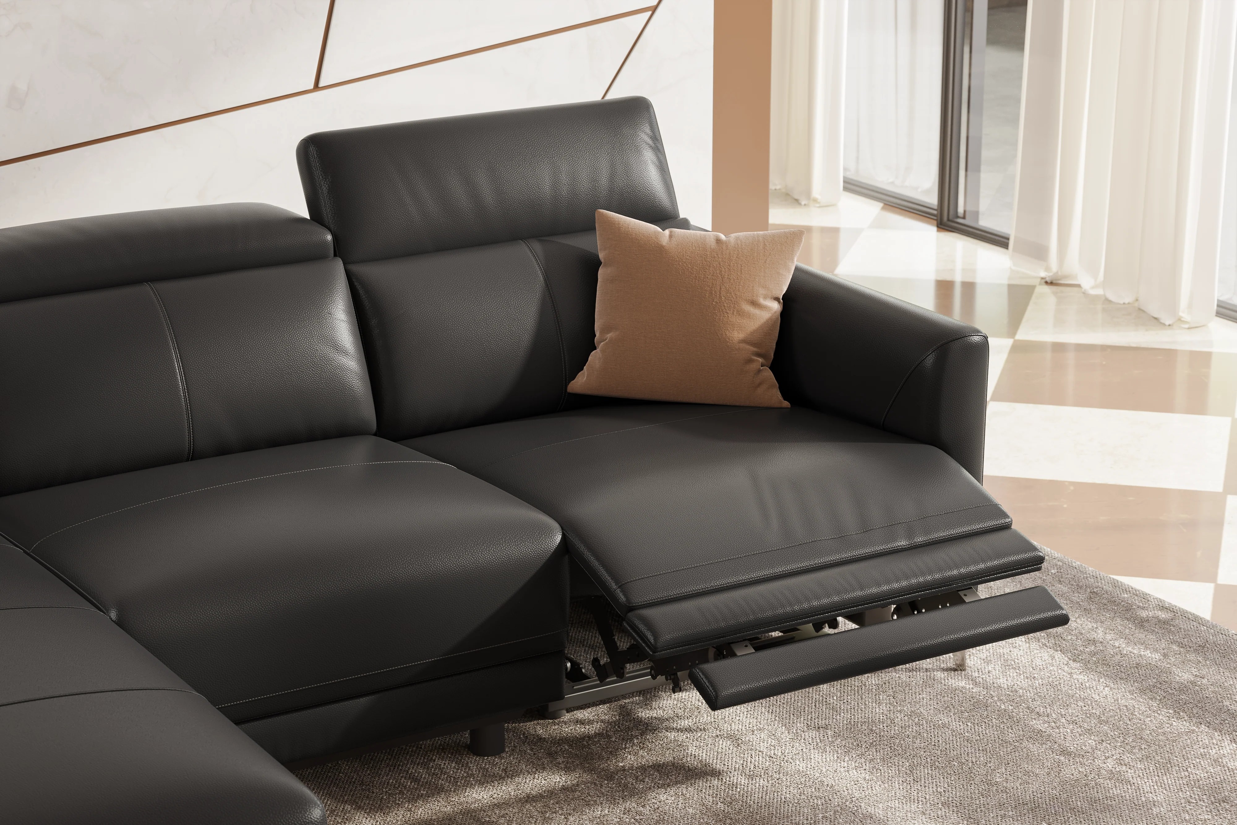 Valencia Andria Modern Left Hand Facing Top Grain Leather Reclining Se