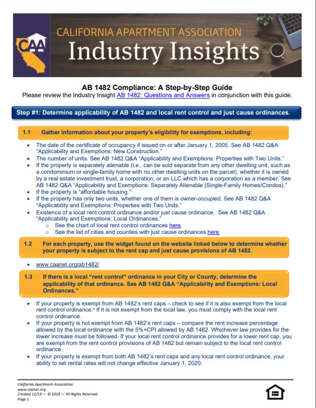 AB 1482 California Apartment Association