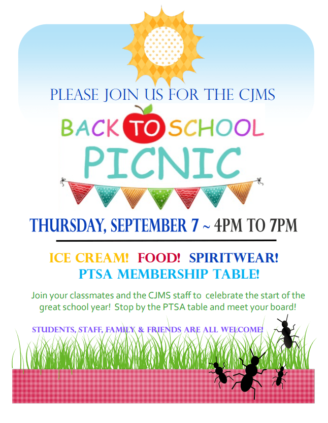 Join PTSA for Our BacktoSchool Picnic TODAY Thursday, 9/7! Cabin
